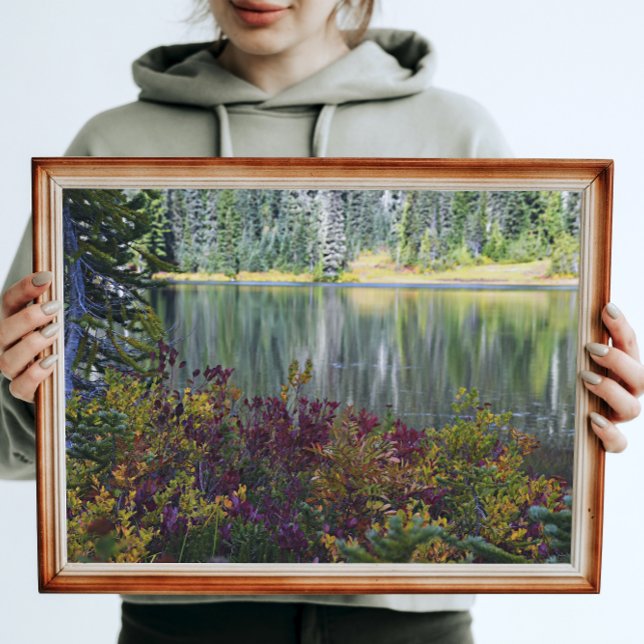 Peaceful Lake Vibrant Fall Colour Landscape Photo Print (In Situ Framed)