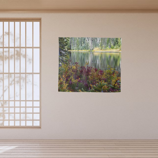 Peaceful Lake Vibrant Fall Colour Landscape Tapestry (In Situ (Window))