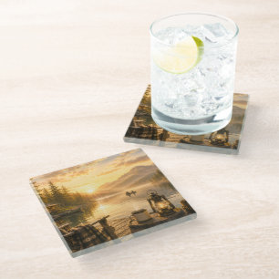 Peaceful Lakeside Glass Beverage Coaster