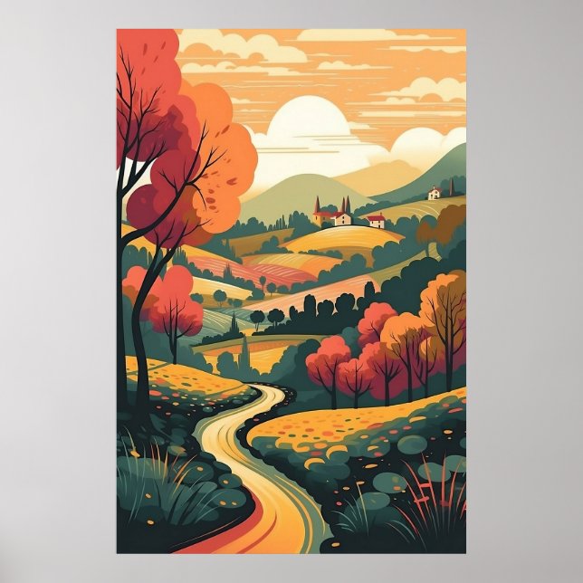 Peaceful Landscape and Autumn Trees Wall Art (Front)