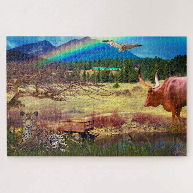 Peaceful Leopard Waterhole Animal Jigsaw Puzzle (Horizontal)