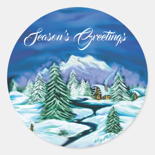 Peaceful Log Cabin Classic Round Sticker (Front)