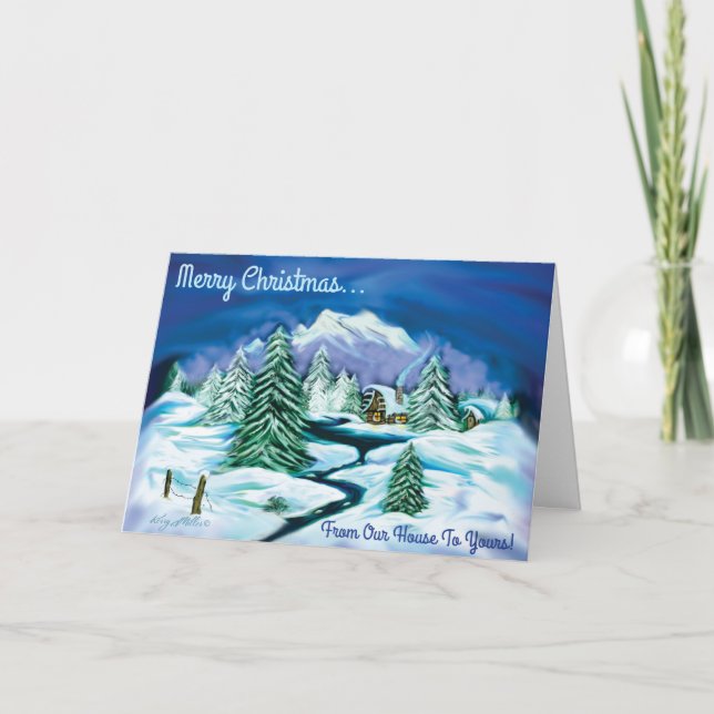 Peaceful Log Cabin Holiday Card (Front)