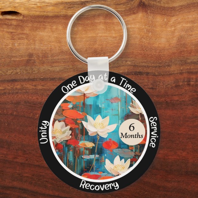 Peaceful Lotus Custom Sobriety Milestone Gift Key Ring (Front)