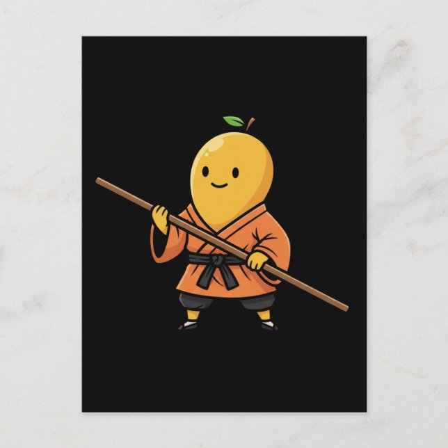 Peaceful Mango Shaolin Monk Warrior Staff  Postcard (Front)