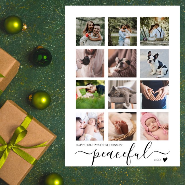 Peaceful Modern Minimalist Christmas Photo Collage Holiday Card (Peaceful- bring peace to your loved ones this Holiday season!)