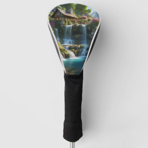 Peaceful mountain cabin waterfalls flowers golf head cover
