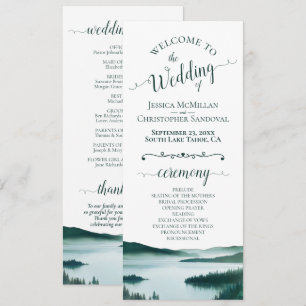Peaceful Mountain Lake Rustic Watercolor Wedding Programme