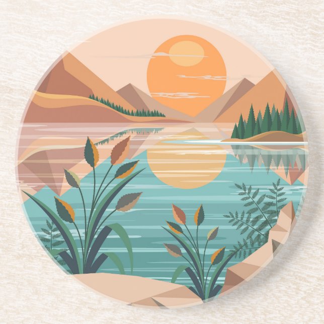 Peaceful Mountain Lake Sunset Landscape Coaster (Front)