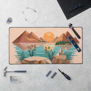 Peaceful Mountain Lake Sunset Landscape Desk Mat