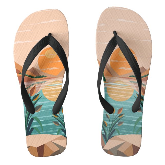 Peaceful Mountain Lake Sunset Landscape Jandals (Footbed)