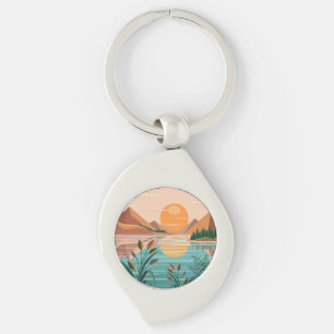 Peaceful Mountain Lake Sunset Landscape Key Ring