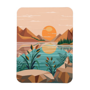 Peaceful Mountain Lake Sunset Landscape Magnet