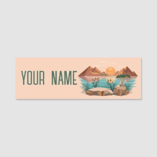 Peaceful Mountain Lake Sunset Landscape Name Tag