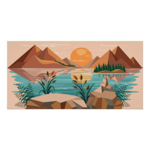 Peaceful Mountain Lake Sunset Landscape Poster