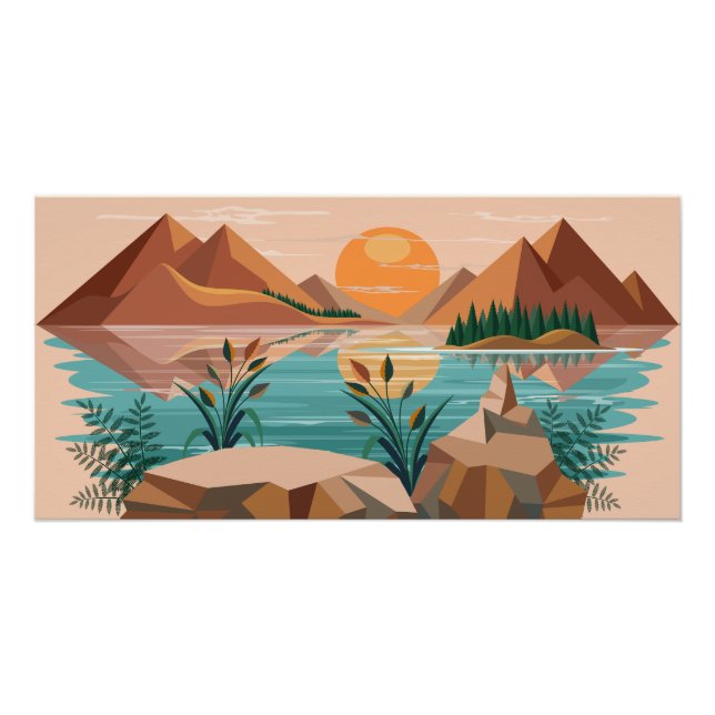 Peaceful Mountain Lake Sunset Landscape Poster (Front)