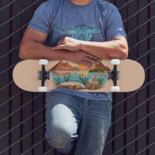 Peaceful Mountain Lake Sunset Landscape Skateboard