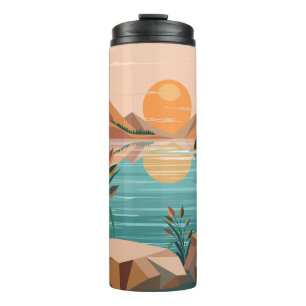 Peaceful Mountain Lake Sunset Landscape Thermal Tumbler
