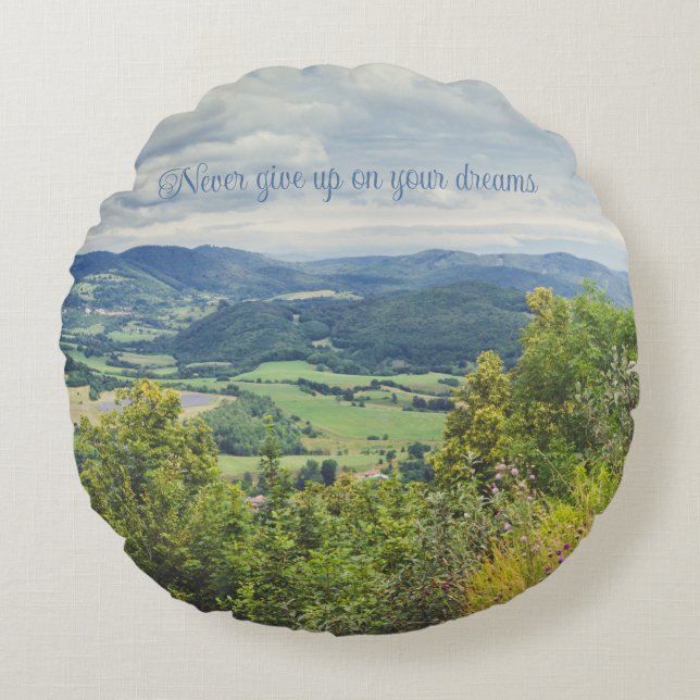 Peaceful mountain view round cushion (Front)