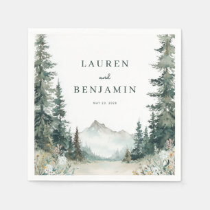 Peaceful Muted Watercolor Mountain Landscape Napkin