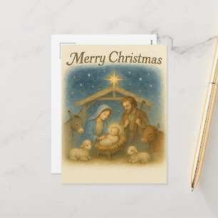 Peaceful Nativity Scene Christmas Holy Family Holiday Postcard