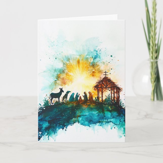 Peaceful Nativity Watercolor Card (Front)
