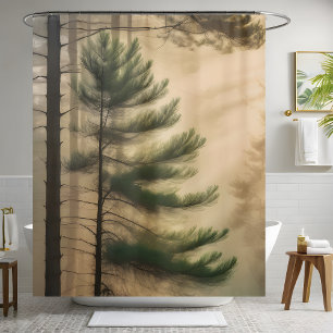 Peaceful Nature Pine Tree Foggy Jungle Shower Curtain