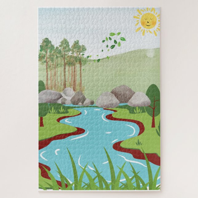 Peaceful Nature River Puzzle – Whimsical Landscape (Vertical)