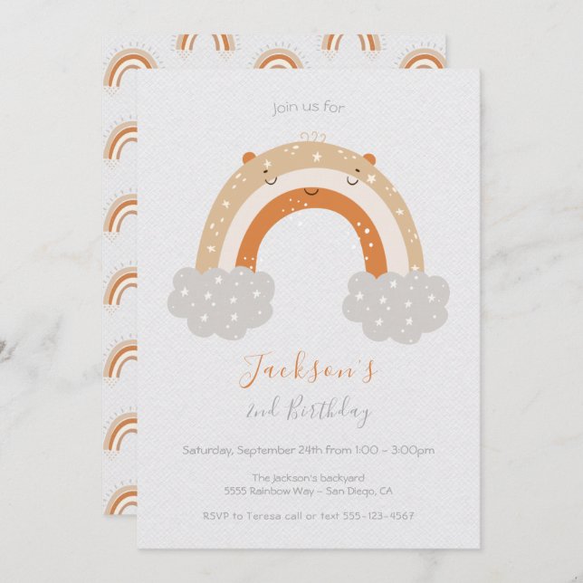Peaceful Neutral Rainbow Birthday Party Invitation (Front/Back)