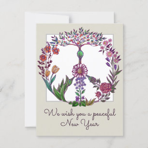 Peaceful New Year Floral Peace Sign Personalised Card
