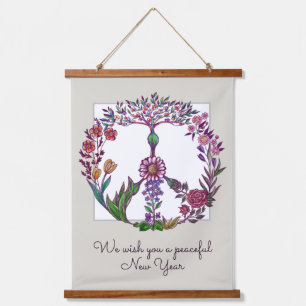 Peaceful New Year Floral Peace Sign Personalised Hanging Tapestry