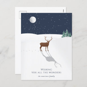Peaceful Night Christmas Wonders Deer Stars Navy Holiday Postcard