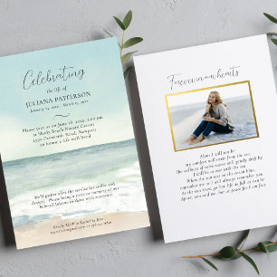 Peaceful Ocean Beach Celebration of Life Photo Invitation
