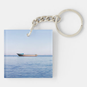 Peaceful Ocean & Solitary Boat Fine Art Photo Key Ring