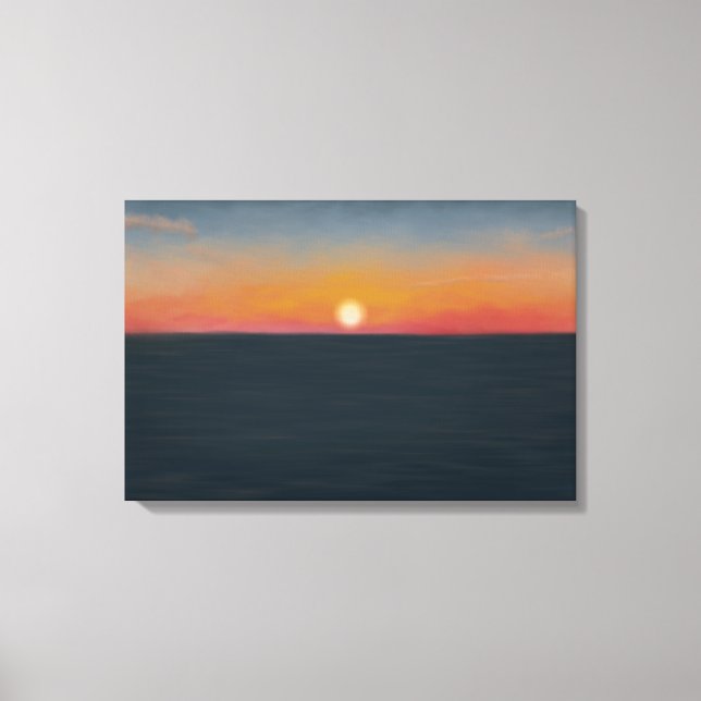 Peaceful Ocean Sunset Painting Canvas Print (Front)