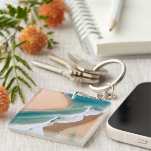 Peaceful Ocean Waves Rolling Over Golden Sands  Key Ring
