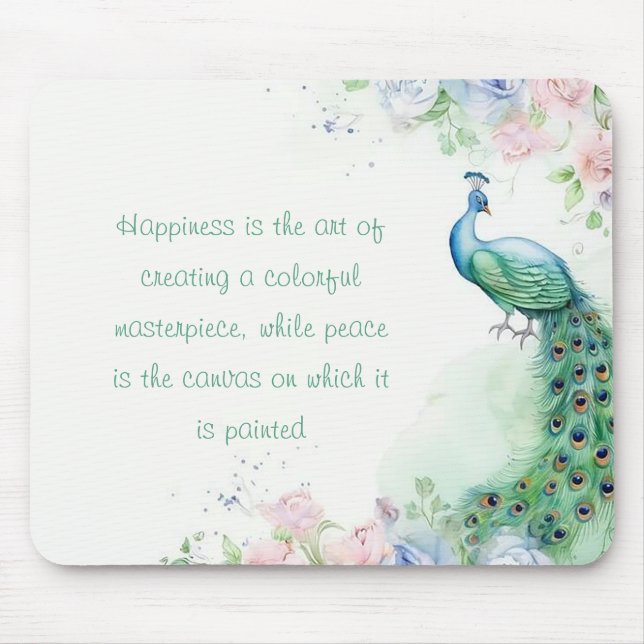 Peaceful Peacock: Pastel Flowers Watercolor Mouse Pad (Front)