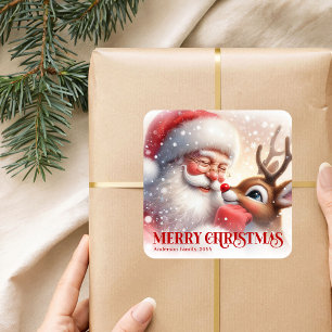 Peaceful Personalized Santa Rudolph Christmas  Square Sticker