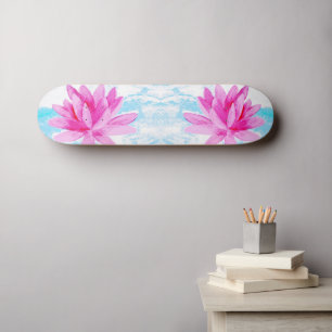 Peaceful Pink Lotus Flower Painting Skateboard