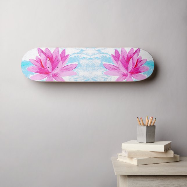 Peaceful Pink Lotus Flower Painting Skateboard (Wall Art (Horz))