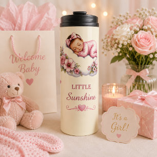 Peaceful Pink Watercolor Flower Little Sunshine Thermal Tumbler