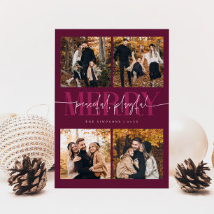 Peaceful Playful Merry Cranberry Christmas Photo Holiday Card