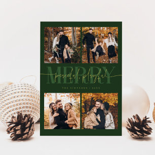 Peaceful Playful Merry Green Christmas Multi Photo Holiday Card