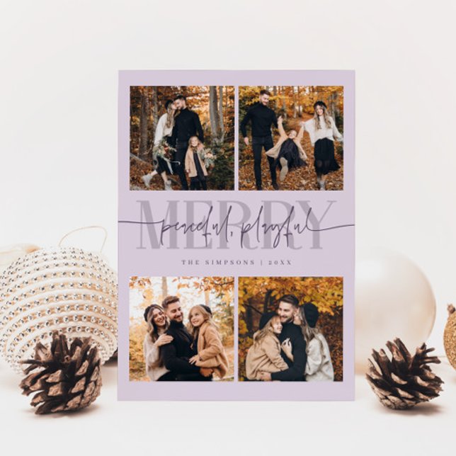Peaceful Playful Merry Purple Christmas Photo Holiday Card (Creator Uploaded)