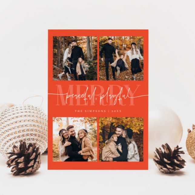 Peaceful Playful Merry Red Christmas Multi Photo Holiday Card (Creator Uploaded)