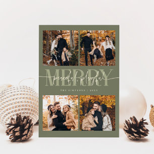 Peaceful Playful Merry Sage Christmas Multi Photo Holiday Card