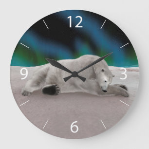 Peaceful Polar Bear Arctic Nature Illustration Large Clock