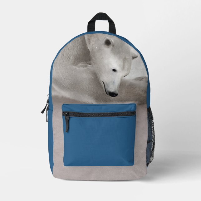 Peaceful Polar Bear Arctic Nature Illustration Printed Backpack (Front)