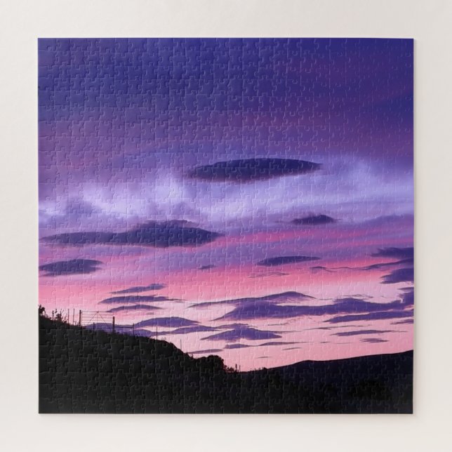 Peaceful Purple Sunset Glow Sky Clouds Unique Jigsaw Puzzle (Vertical)