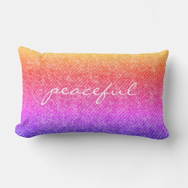 Peaceful Rainbow Denim Look Reversible Throw Lumbar Cushion (Front)